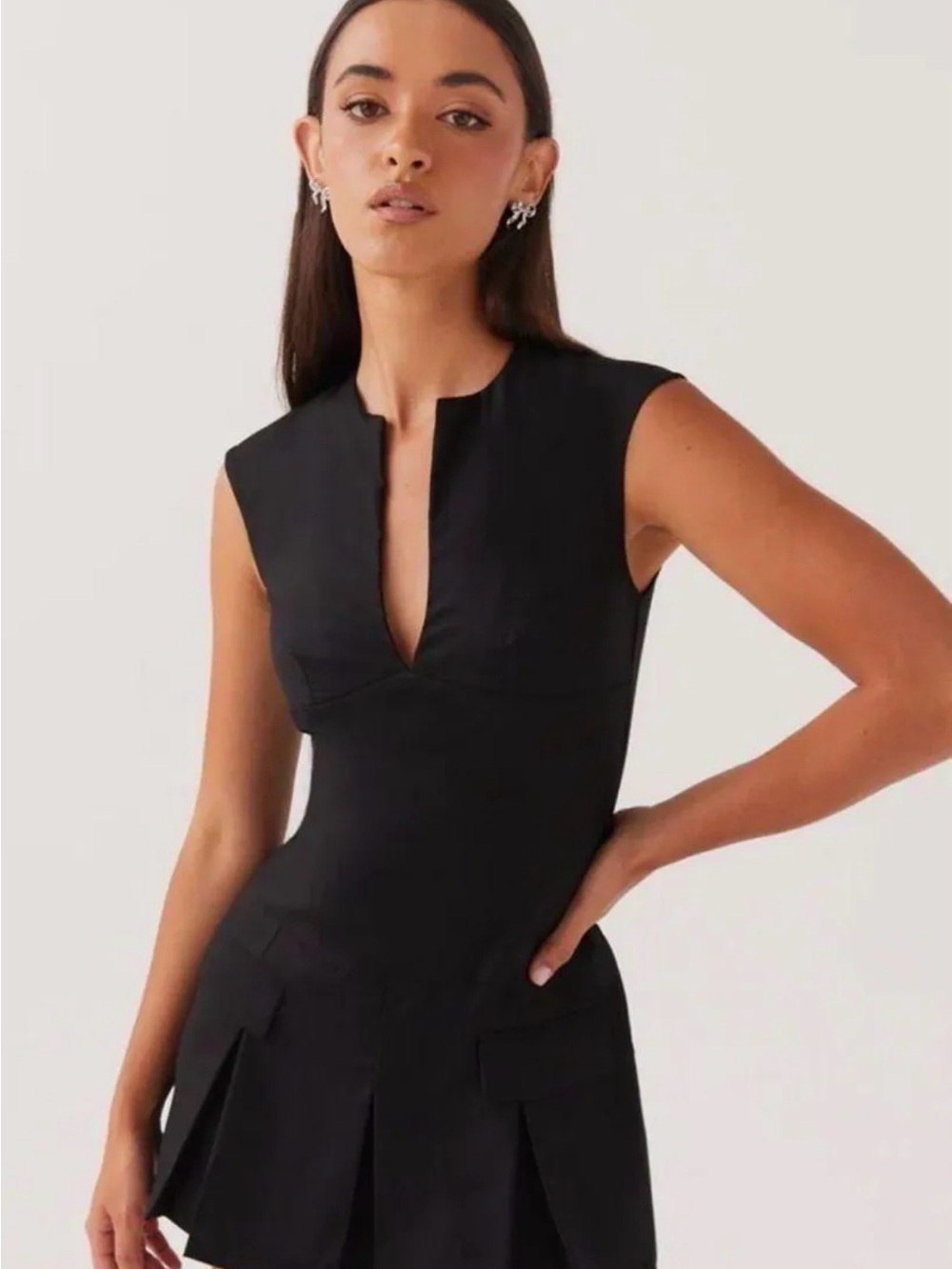 Peppermayo Black Sleeveless Mini Dress with Plunging Notch